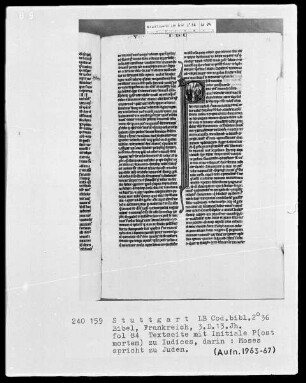 Bibel — Initiale P (ost mortem), darin spricht Moses zu den Juden, Folio 84recto