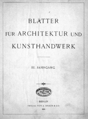 3.1890: Blätter für Architektur und Kunsthandwerk