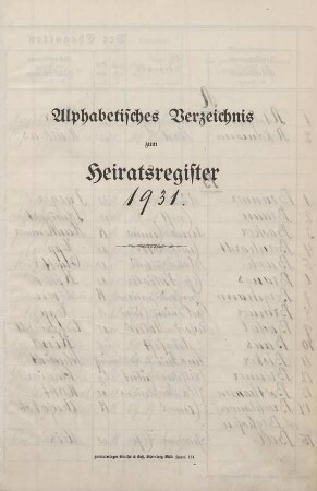 Jahrestabellen 1931 Heiraten Gräfrath (aus Heiratsregister 1931)