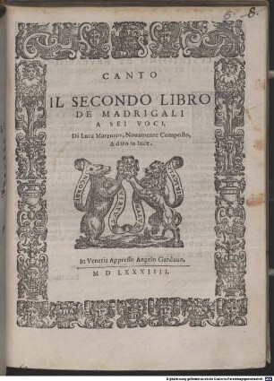 IL SECONDO LIBRO DE MADRIGALI A SEI VOCI