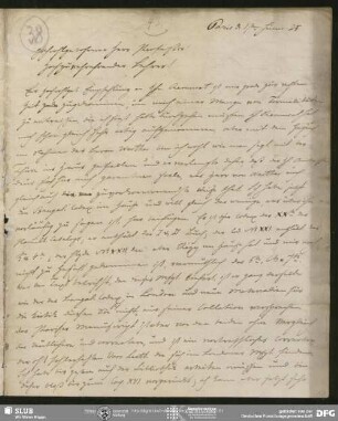 Eigenh. Brief von Christian Lassen an August Wilhelm von Schlegel, Paris, 01.06.1825
