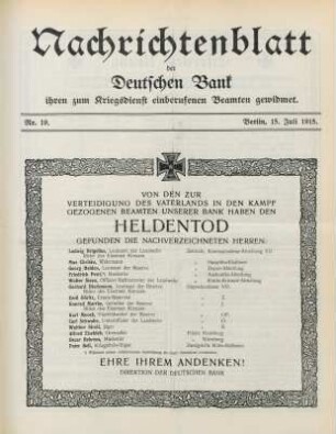 19.1915: Nachrichtenblatt der Deutschen Bank