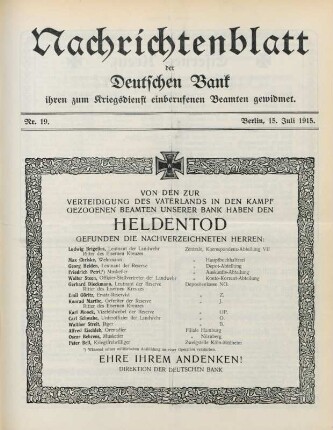 19.1915: Nachrichtenblatt der Deutschen Bank