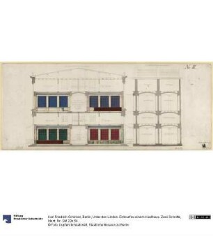 Berlin, Unter den Linden. Entwurf zu einem Kaufhaus. Zwei Schnitte
