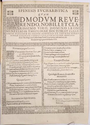 Epenesis evcharistica qvam admodvm reverendo, nobili,et clarissimo viro, domino Leoni Menzelio ...