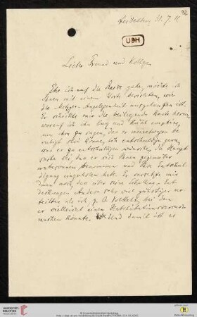 Brief von Wilhelm Windelband an Heinrich Rickert