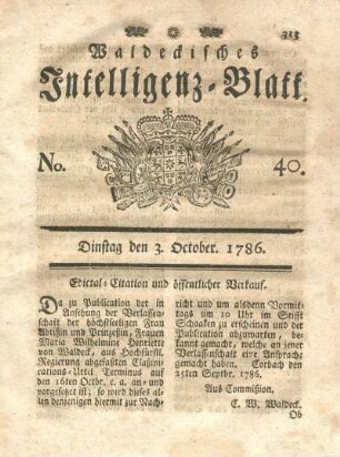 No. 40, Dinstag den 3. October 1786