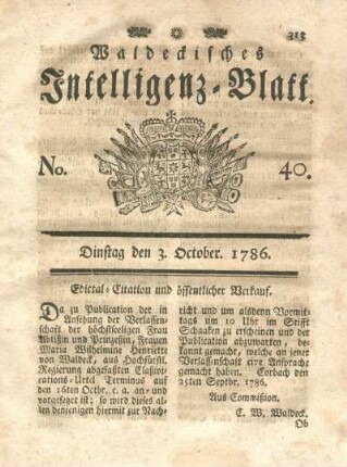No. 40, Dinstag den 3. October 1786