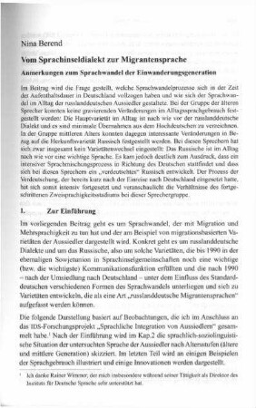 Vom Sprachinseldialekt zur Migrantensprache : Anmerkungen zum Sprachwandel der Einwanderungsgeneration