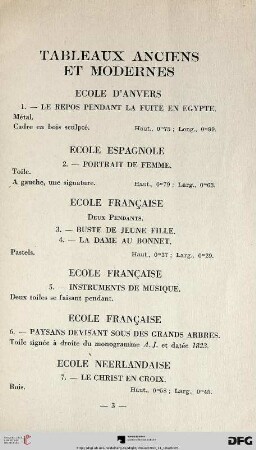 Tableaux Anciens et modernes (Nr. 1-14)