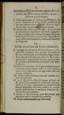 VI. Series contentorum hujus voluminis.