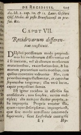 Caput VII. Recidivarum differentias constituit.