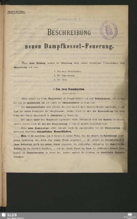 Beschreibung der neuen Dampfkessel-Feuerung