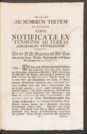 Ad Numerum Tertium Et Signum. Copia Notificatae Extensionis Ad Terras Austriacas ...