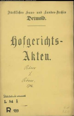 Röver, Johann Henrich in Lemgo gegen Henrich Röver im Spork - Schuldforderung