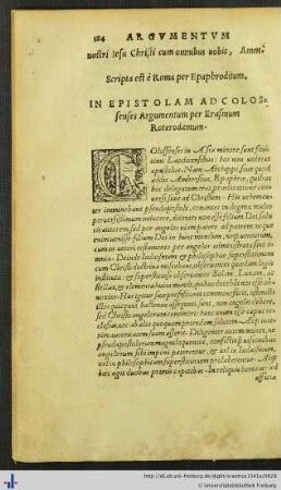 In Epistolam ad Colossenses Argumentum.