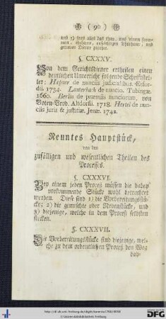 Neuntes Hauptstück, von den zufälligen und wesentlichen Theilen des Processes.