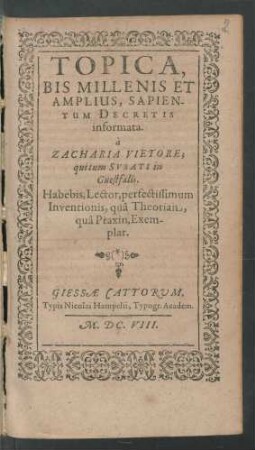 Topica : Bis Millenis Et Amplius, Sapientum Decretis informata
