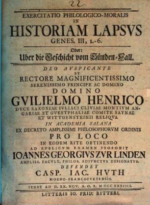 Exercitatio philol. mor. in historiam lapsus, Genes. III,1-6