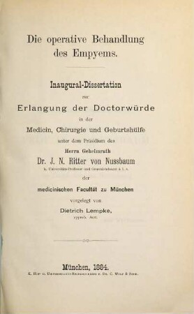 Die operative Behandlung des Empyems : Inaug. Diss.
