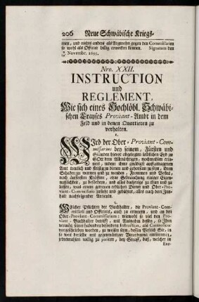 206-225, Nro. XXII. Instruction [...]. - Nro. XXVI. Staat und Instruction [...]