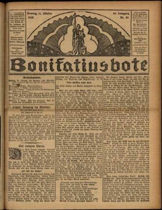 Erste Ausgabe vom Sonntag, den 31. Oktober 1926.