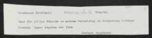 Brief von Gerhart Hauptmann an Wilhelm Ercklentz