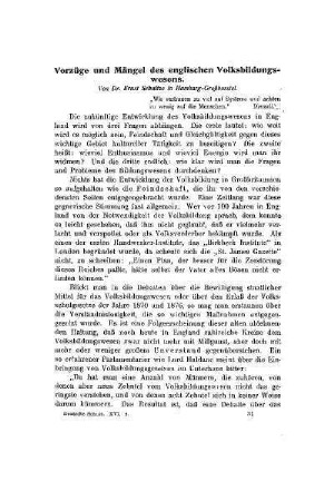 Vorzüge und Mängel des englischen Volksbildungswesens