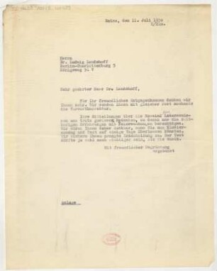 Brief an Ludwig Landshoff : 11.07.1930
