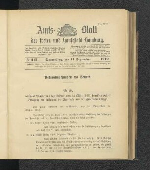 No.215, Donnerstag, den 11. September 1919