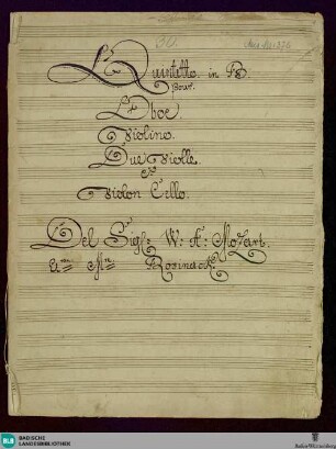 Divertimentos. Excerpts. Arr - Don Mus.Ms. 1376 : ob, strings; B|b; KV 370a/7 KV 370a/3 KV 370a/2 KV 370a/1