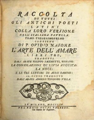 Di P. Ovidio Nasone L'Arte Dell'Amare Libri Tre
