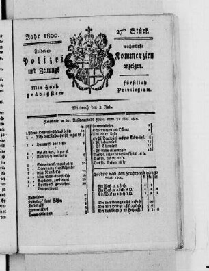 27tes Stück, Ausgabe vom 2. Juli 1800