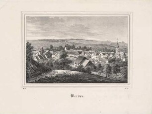 Stadtansicht von Werdau im Westerzgebirge in Sachsen, aus der Zeitschrift Saxonia, Band 3