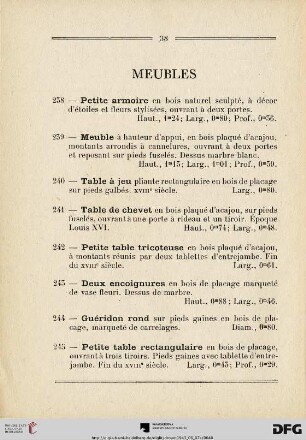 Meubles (Nr. 238-259)