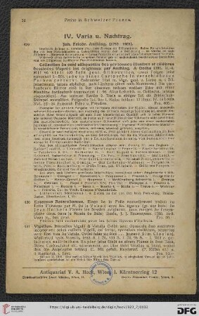 IV. Varia u. Nachtrag (Nr. 429-431)