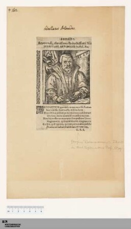 [Bildnis Sebastian Artomedes] : Effigies. Reverendi, clarissimi & doctissimi