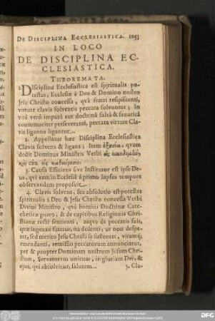 In Loco De Disciplina Ecclesiastica. Theoremata.