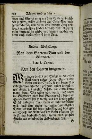 Andere Abtheilung. Von dem Garten-Bau und der Gärtnerey.