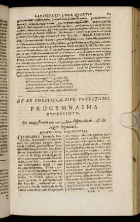 De Re Politica, Sive Potestates. Progymnasma Duodecimum. - Progymnasma Vicesimum.