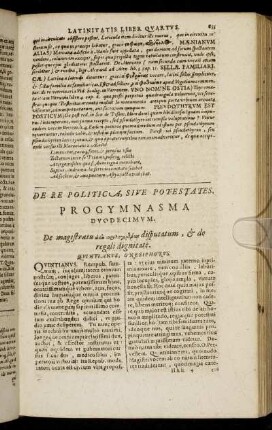 De Re Politica, Sive Potestates. Progymnasma Duodecimum. - Progymnasma Vicesimum.