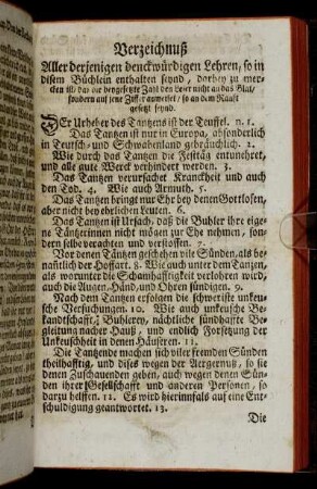 Verzeichnuß Aller derjenigen denckwürdigen Lehren, so in disem Büchlein enthalten seynd ...