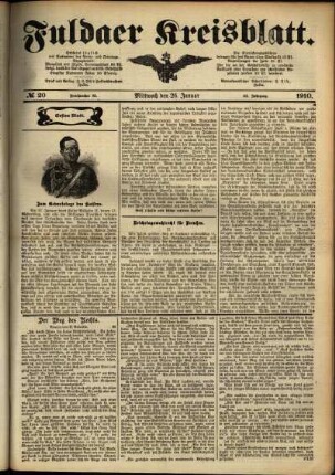 Erste Ausgabe vom Mittwoch, den 26. Januar 1910.
