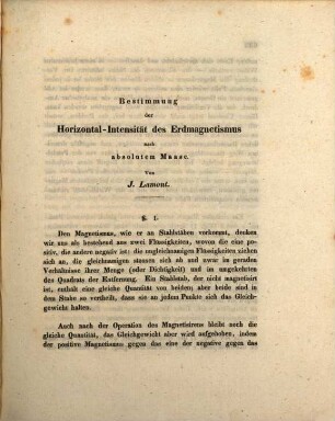 Bestimmung der Horizontal-Intensität des Erdmagnetismus nach absolutem Maase