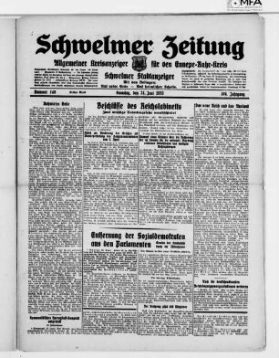 Schwelmer Zeitung : allgemeiner Kreisanzeiger für den Ennepe-Ruhr-Kreis : Schwelmer Stadtanzeiger