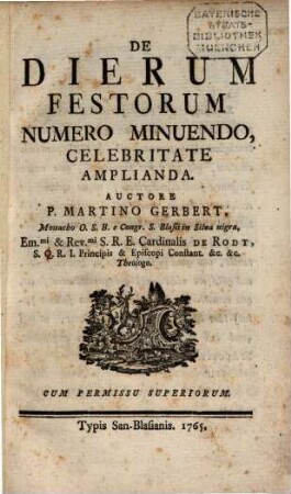 De dierum festorum numero minuendo, celebritate amplianda