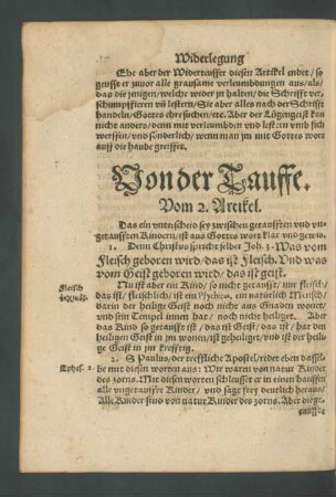 Von der Tauffe. Vom 2. Artickel.