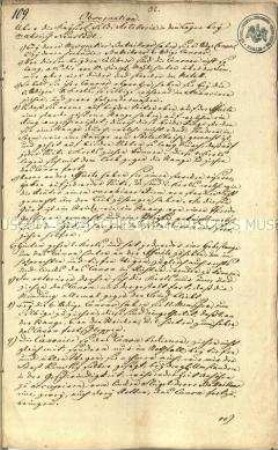 Handschrift mit dem Ergebnis heimlicher Beobachtungen über die österreichische Artillerie während des Besuchs von Friedrich dem Großen im Feldlager Josephs II. von Österreich bei Mährisch Neustadt am 3. September 1770