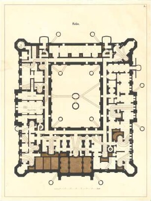 Gärtner, Friedrich von; München; Wittelsbacherpalast - Grundriss Keller