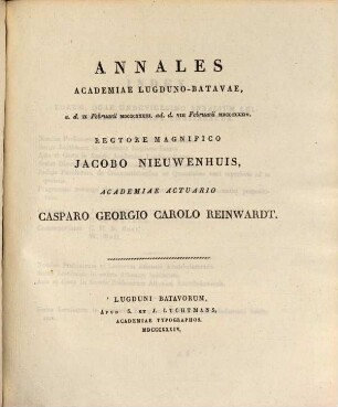 Annales Academiae Lugduno-Batavae. 1833/34, 1833/34